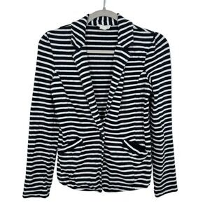 CASLON Black White Stripe Knit Blazer Jacket Women's Size S Peplum Casual Office